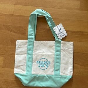 Mint Green and White Canvas Mini Tote Bag
